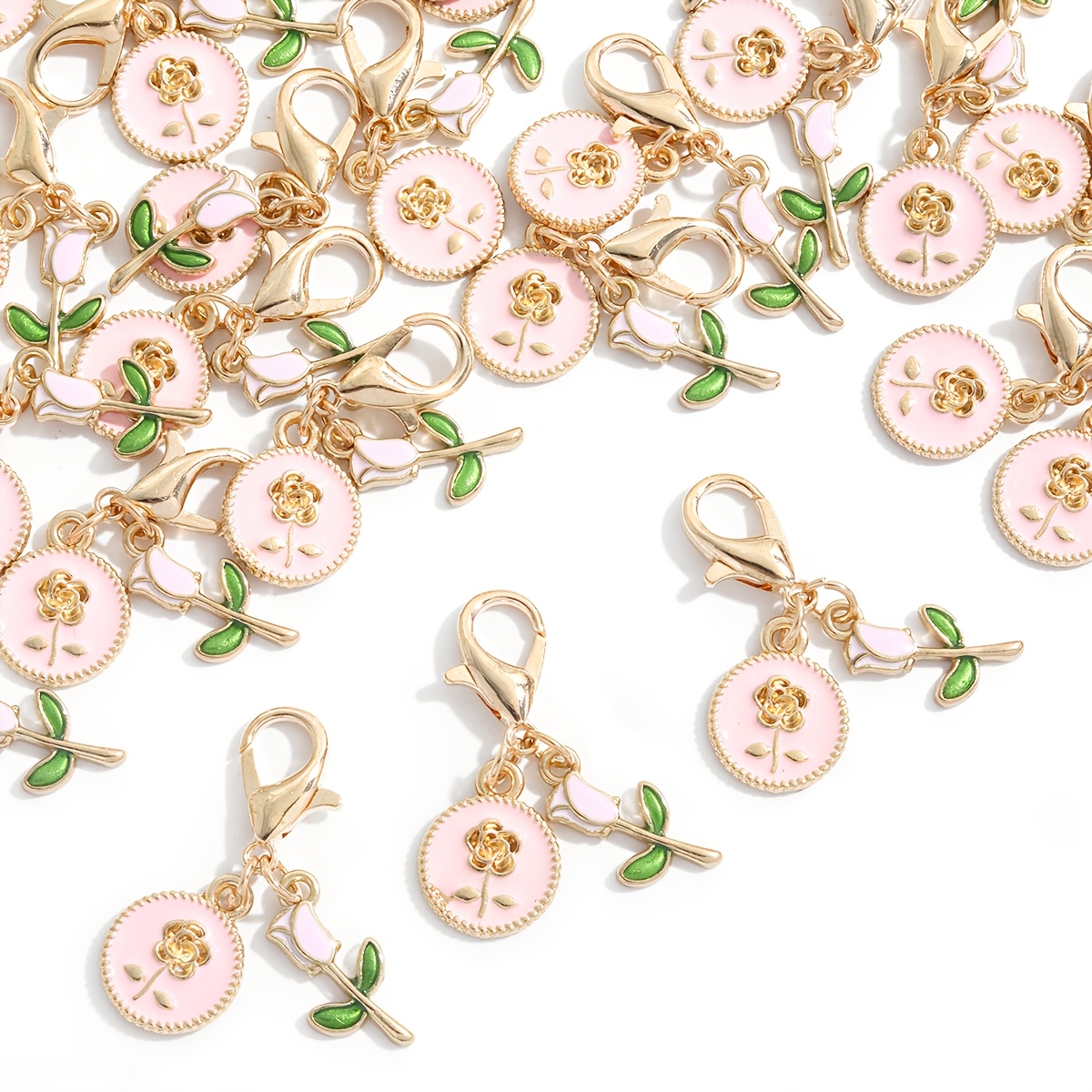 8pcs Small Alloy Flowers with Lobster Clasps for Craft Making